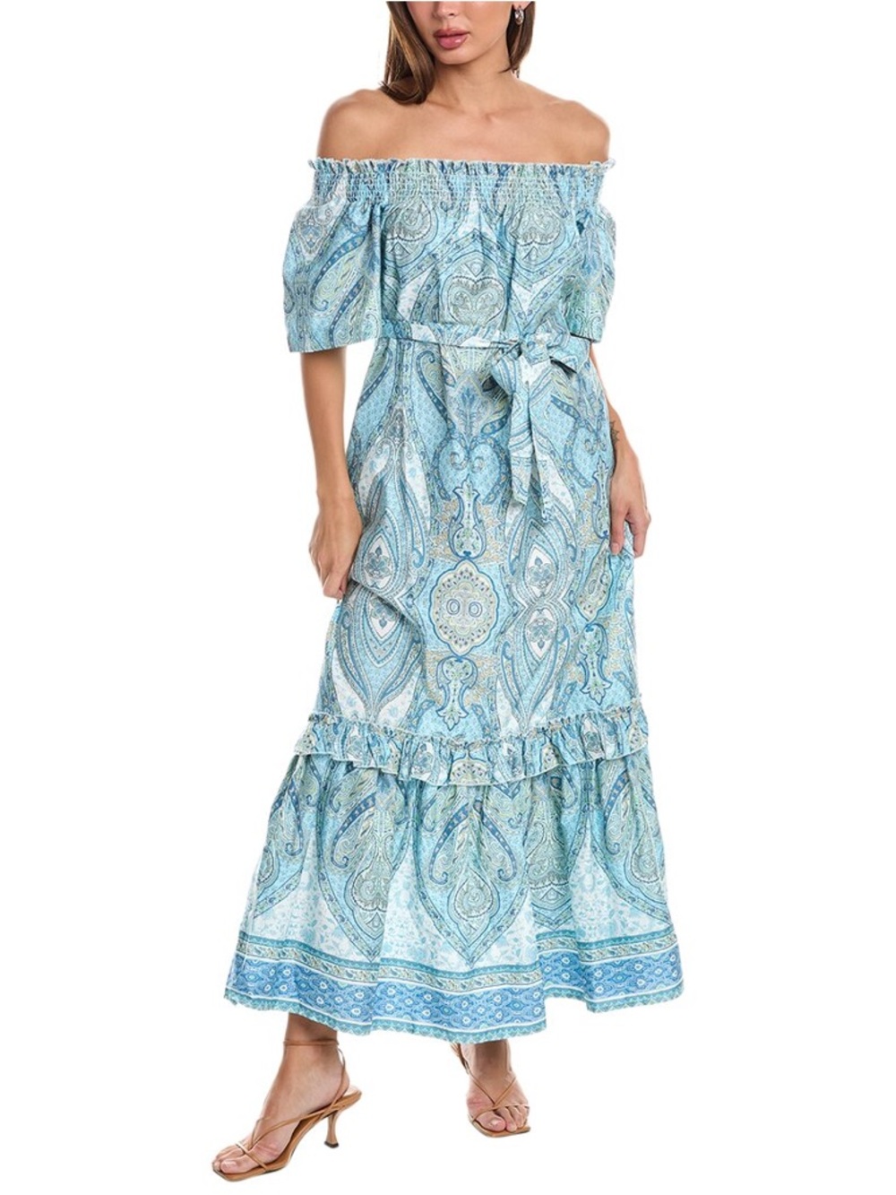 Tyler Böe Erin Maxi Dress In Blue Tiered Skirt Floral Print L Large 100% Cotton